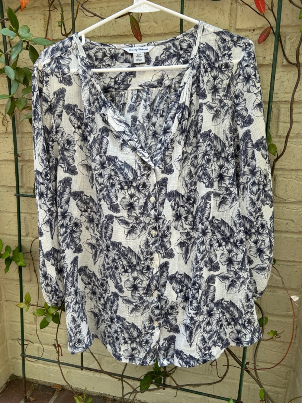 Tommy Bahama Cream and Navy Floral Button-Down Shirt